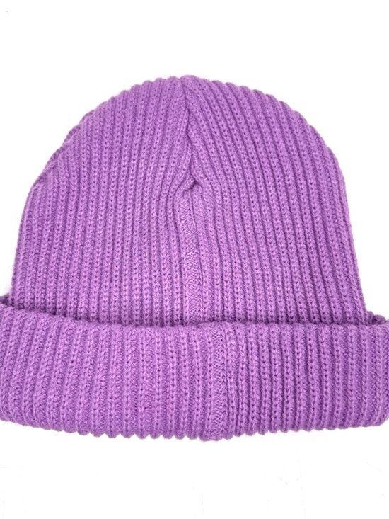 TEDDY FRESH Cable Knit Cuff Logo Patch Beanie Hat Adult Unisex OS Purple